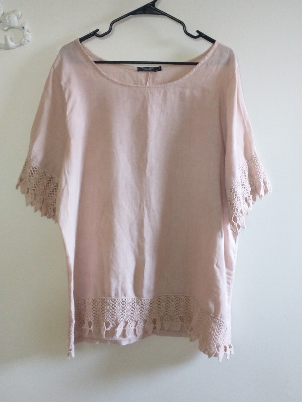Lungo L'Arno Italian Pink Linen Crochet Trim Women’s Top 1X Lagenlook